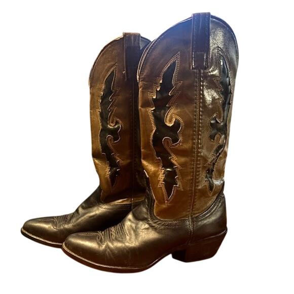 Acme Western Boots Cowboy Riding two toned with cutouts in black brown Men\'s 8 D main image 11